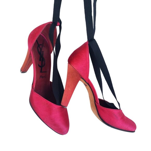 Yves Saint Laurent Shoes - Vintage YSL Paris Silk Pumps 80s Yves San Laurent Strappy Heels 5 1/2 M